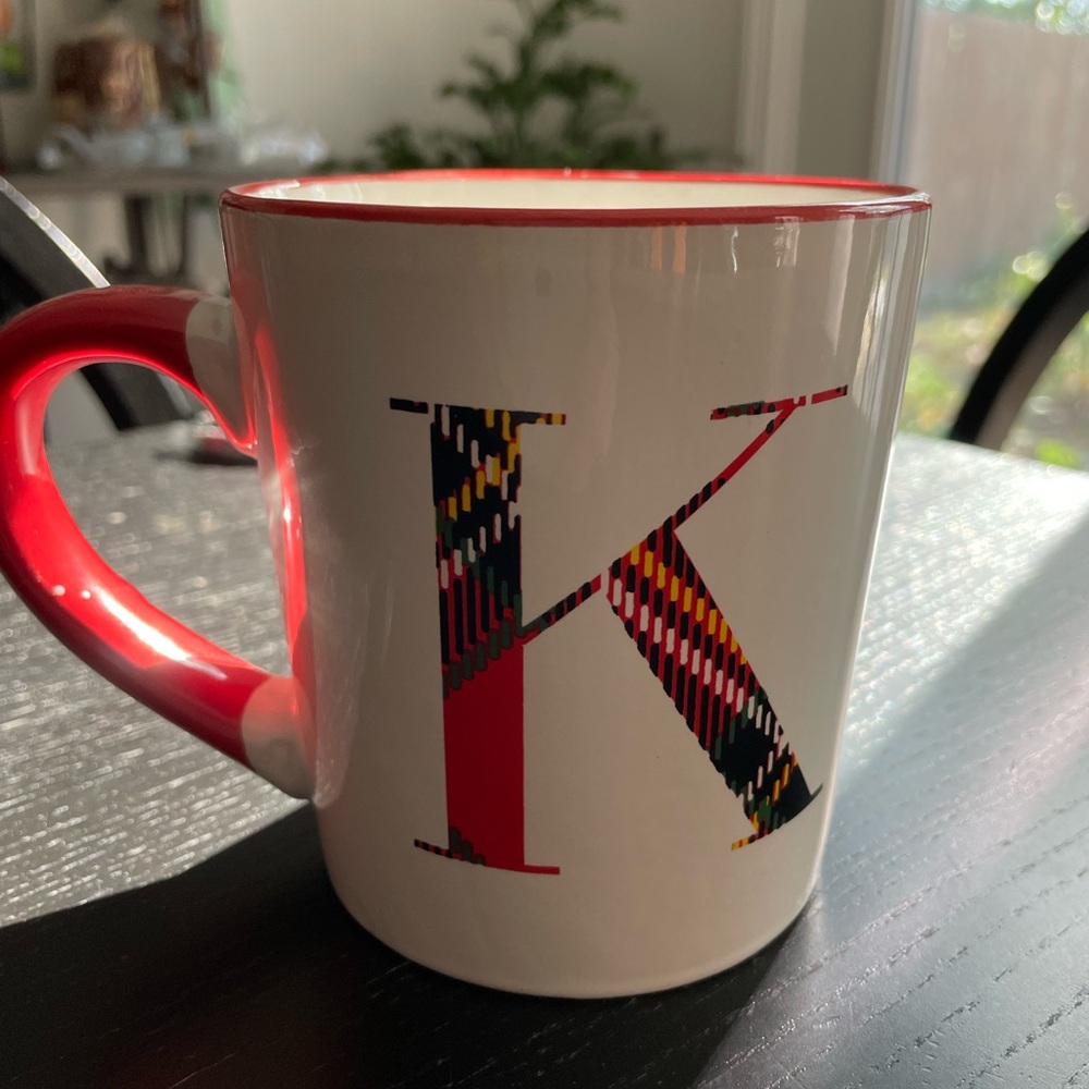 Kirkland a plaid K initial coffee mug cup Christmas holiday gift 16 oz